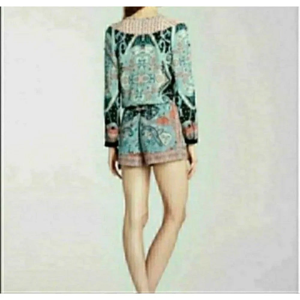 BCBGMAXAZRIA ROMPER BOHEMIAN TURQUOISE PRINT WOMENS MEDIUM NWOT